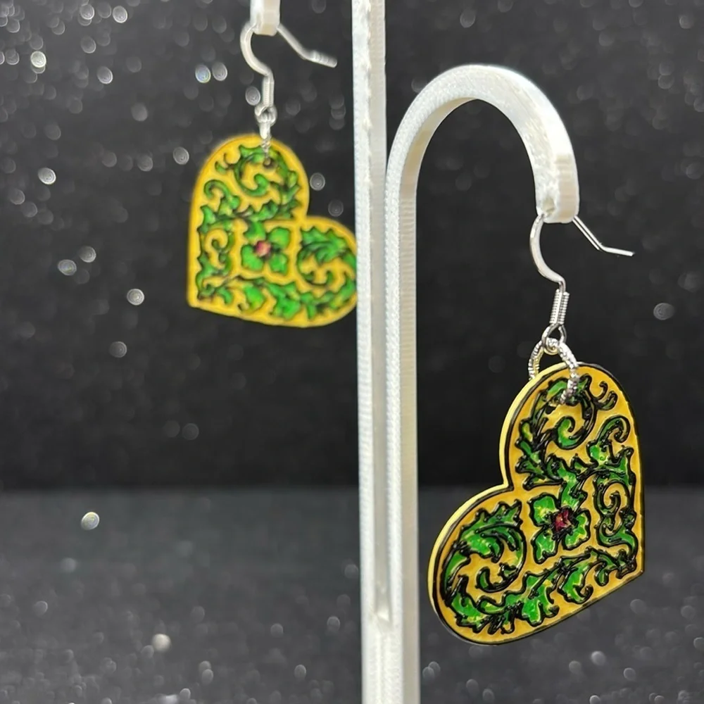 Yellow and Green Heart‎ Earrings